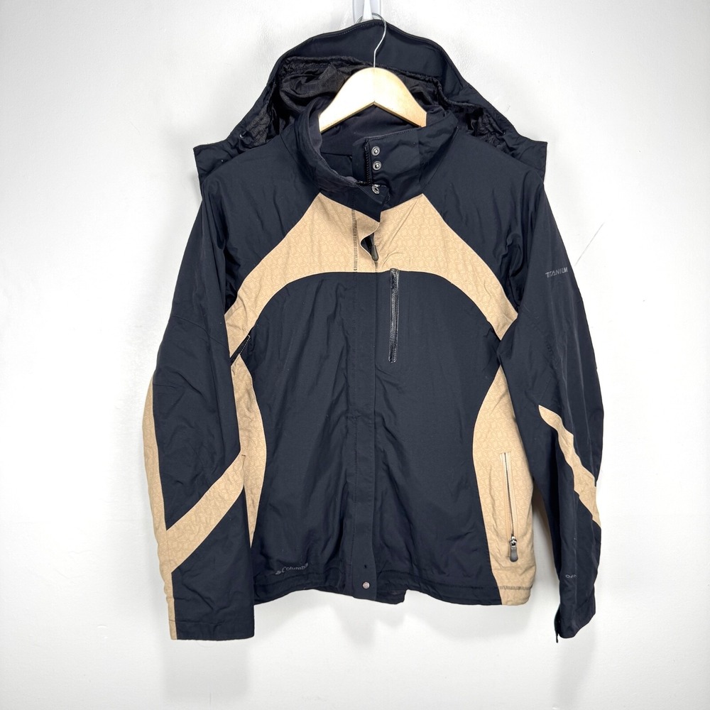 Columbia Titanium Parka Jacket Women‎ Medium Black Beige Waterproof Hooded Zip